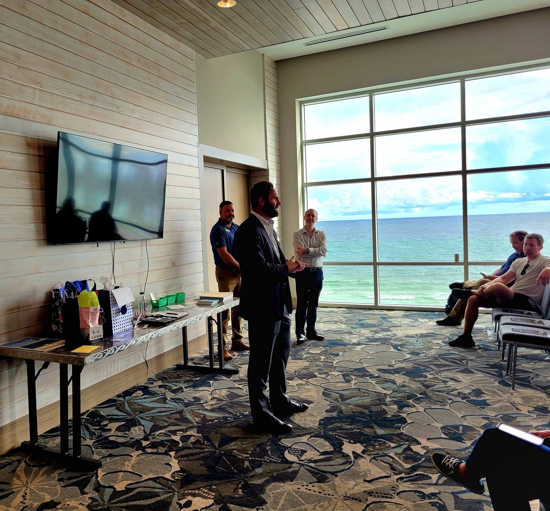 James Clemens at a Panama City Beach Chamber of Commerce ambassador meeting overlooking the Gulf